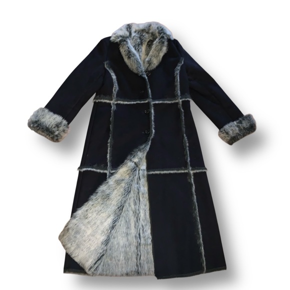 f u r :: Vintage Penny Lane Faux Fur Trimmed Leather Coat Trench - Picture 6 of 14